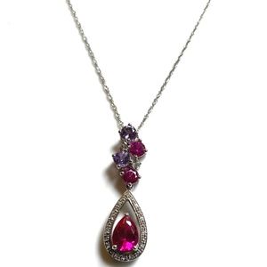Sterling Silver Multi Stone Teardrop Pendant Necklace